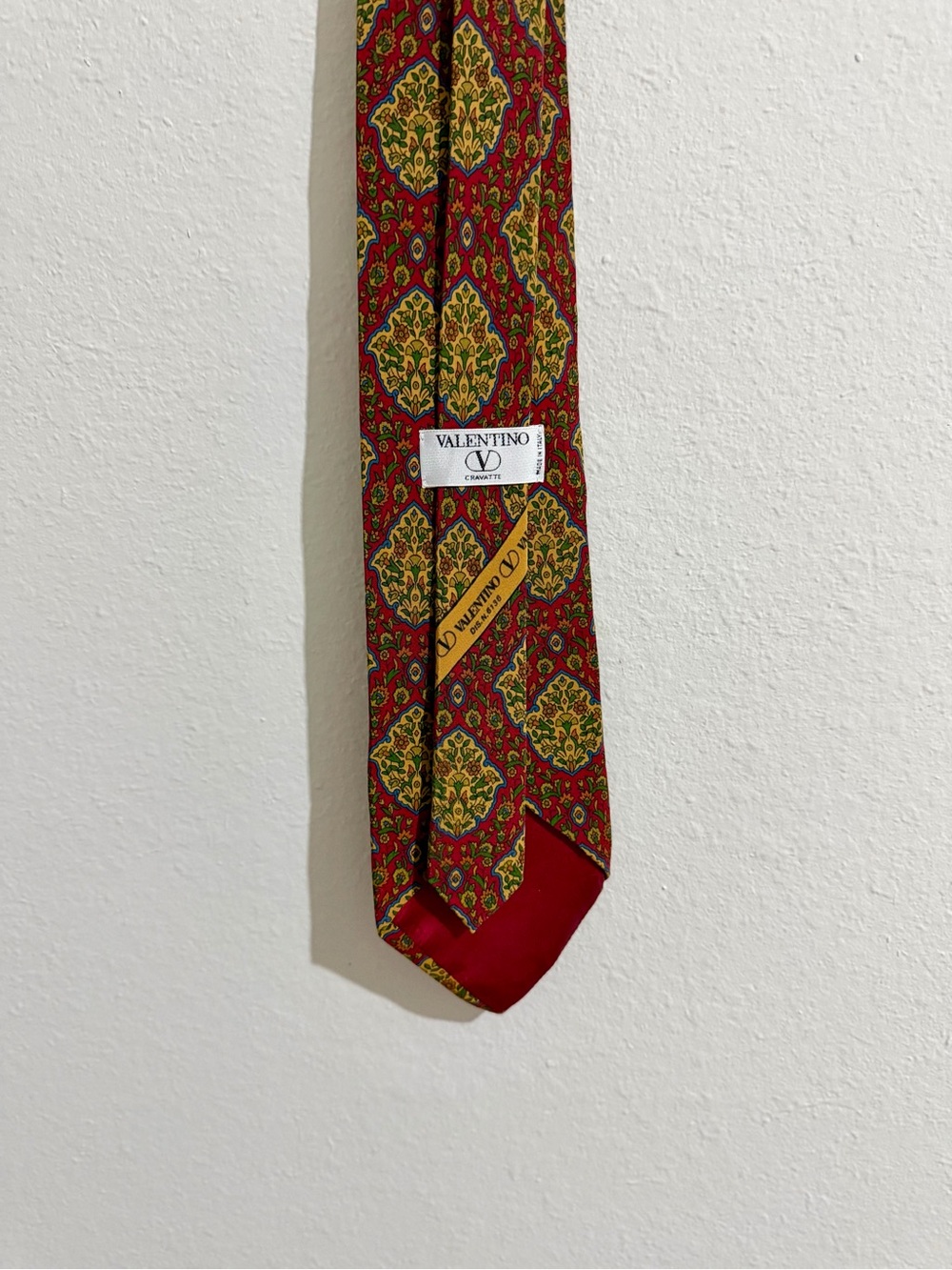 Vintage Valentino Men's Red Patterned Silk Tie